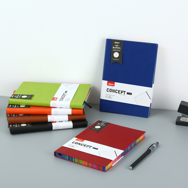 简约纯色笔记本A5加厚记事本商务软面学生日记本彩虹边工作本批发