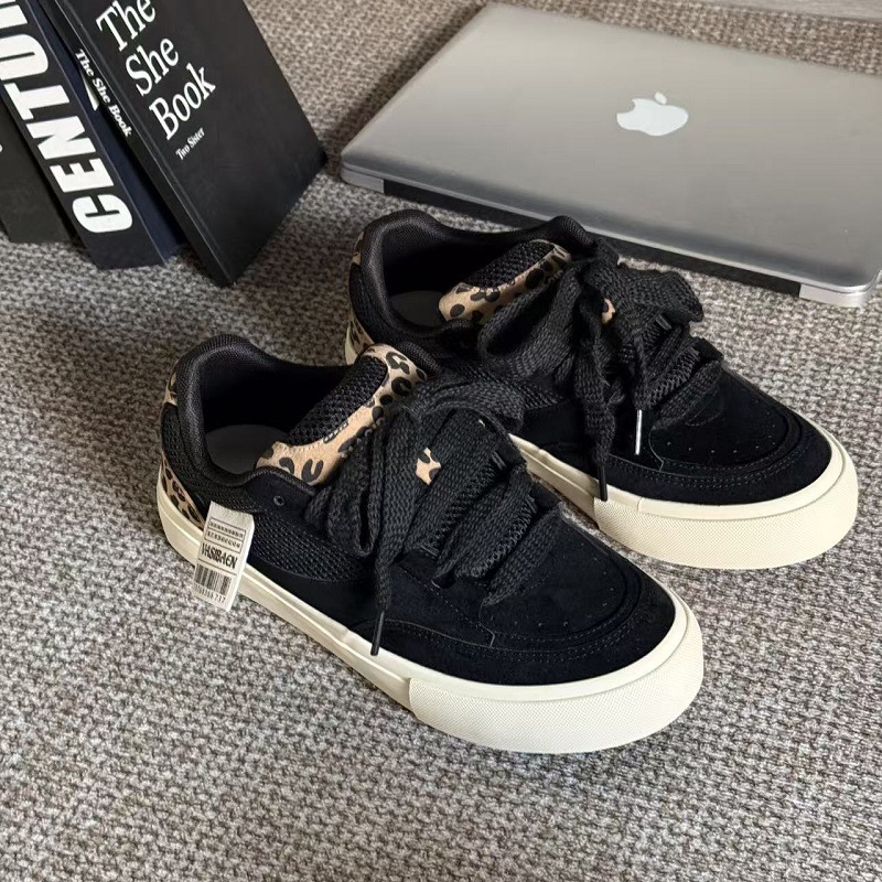 Vasibaen Men's Shoes Trendy 2025 Autum New Leopard Print Bread Shoes Casual Canvas Versatile Niche Trendy Shoes for Men