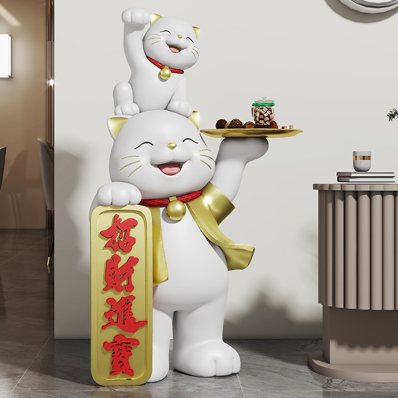 (2개) 창조적 인 하이 엔드 착륙 큰 포춘 고양이 장식품 프론트 데스크 계산원 홈 장식 집들이 오프닝 선물