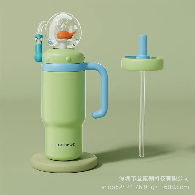 Taza de agua para niños ballena spray bebé taza de paja kindergarten hogar buceo beber diversión taza de verano