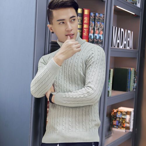 Autumn and Winter Men's High-Neck Sweater Korean Style Knitted Shirt with Fleece and Thick Warm Innerwear Line Outerwear for Middle-Aged and Elderly Men