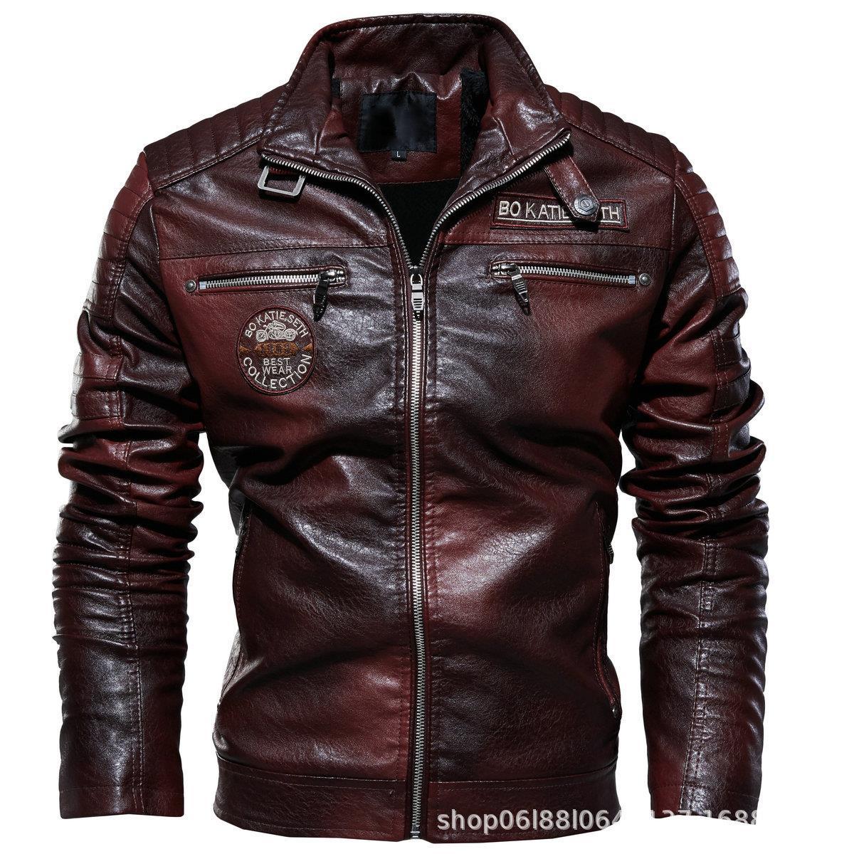Hären Liederjacket Am Motorradstil Mat Samtfudder_voghion.com