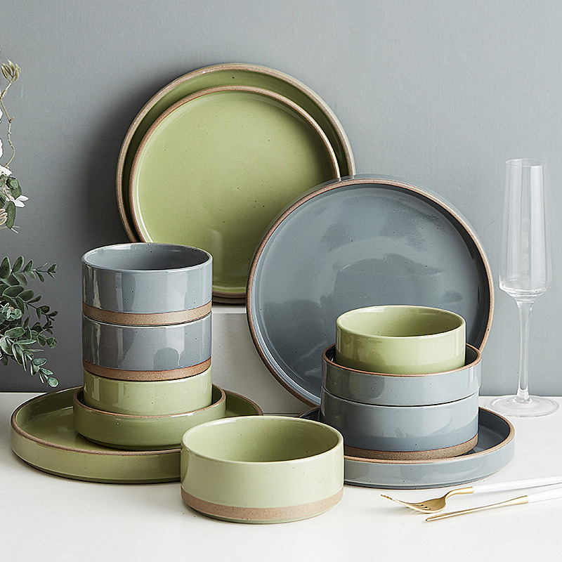 Japanese-style stoneware dishes household tableware set ceramic single eating bowl deep dish creative dishes and dishes combination