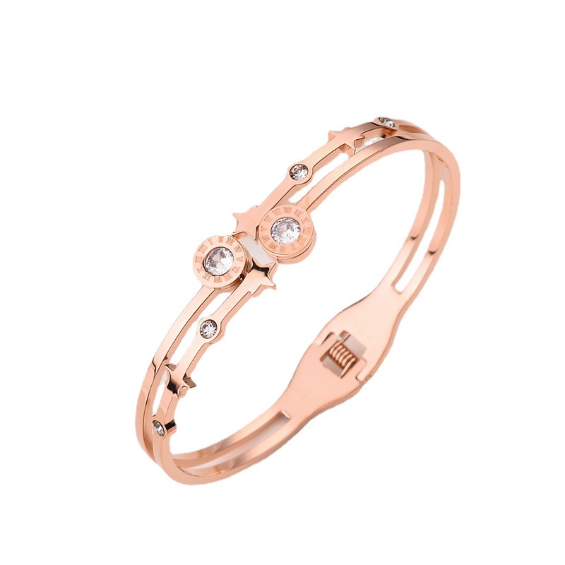 Ventas transfronterizas de pulseras de acero galvanizado de aluminio al vacío doble anillo romano doble diamante red de zircón pulsera roja pulsera de moda creativa