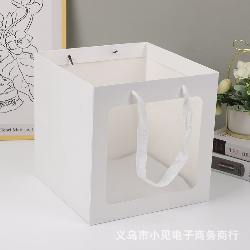 透明手提纸袋鲜花玩偶礼品袋盆栽加厚大号正方形包装袋耐用生产