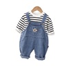 T-shirt, children's top, cartoon sweatshirt, denim overall, trousers, set, long sleeve