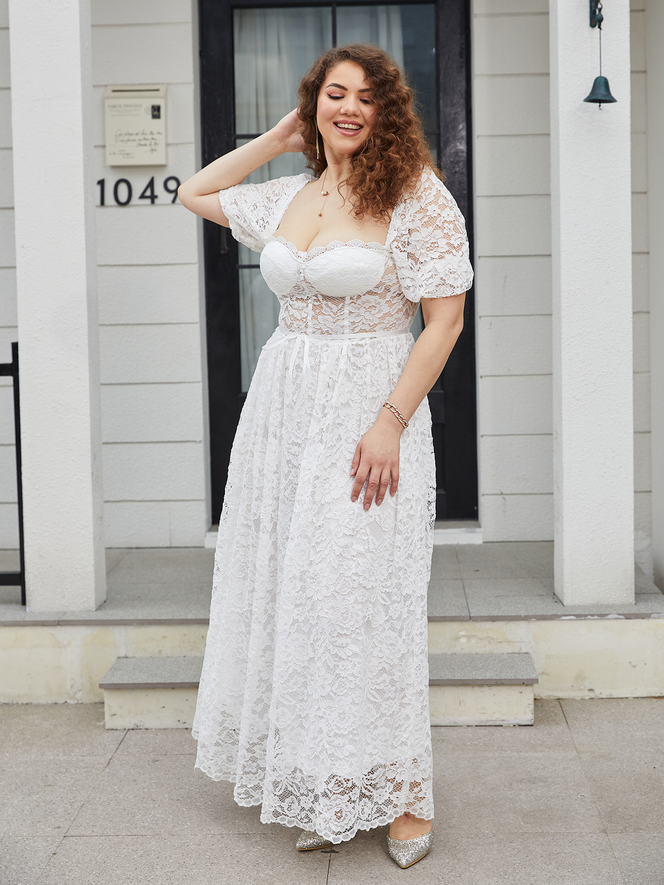 Vestidos de talla grande para comercio exterior europeo y americano, vestidos largos de Amazon, mangas abullonadas, vestidos de encaje europeos y americanos, vestidos de gala.