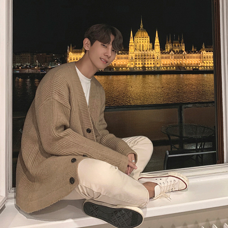 MYQLoose Knitted Cardigan Men's Sweater Jacket Autumn And Winter Thickened Korean Styley Casual Outer Sweater