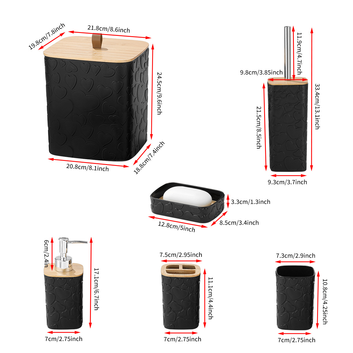 Baño de baño moderno amor en relieve 6 piezas de baño lujoso accesorios de baño botella de loción cepillo de dientes conjunto de tazas