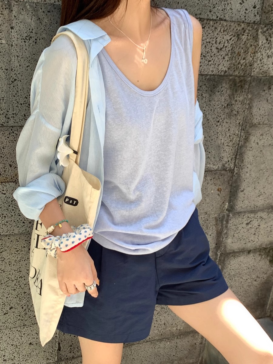 라이트 블루 넓은 어깨 끈 ~