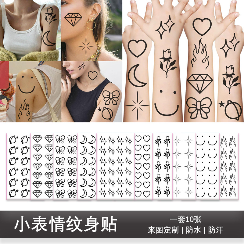 New Cross-border Simple Black Small Expression Tattoo Sticker Children Waterproof Sweat Face Temporary Tattoo Sticker suit