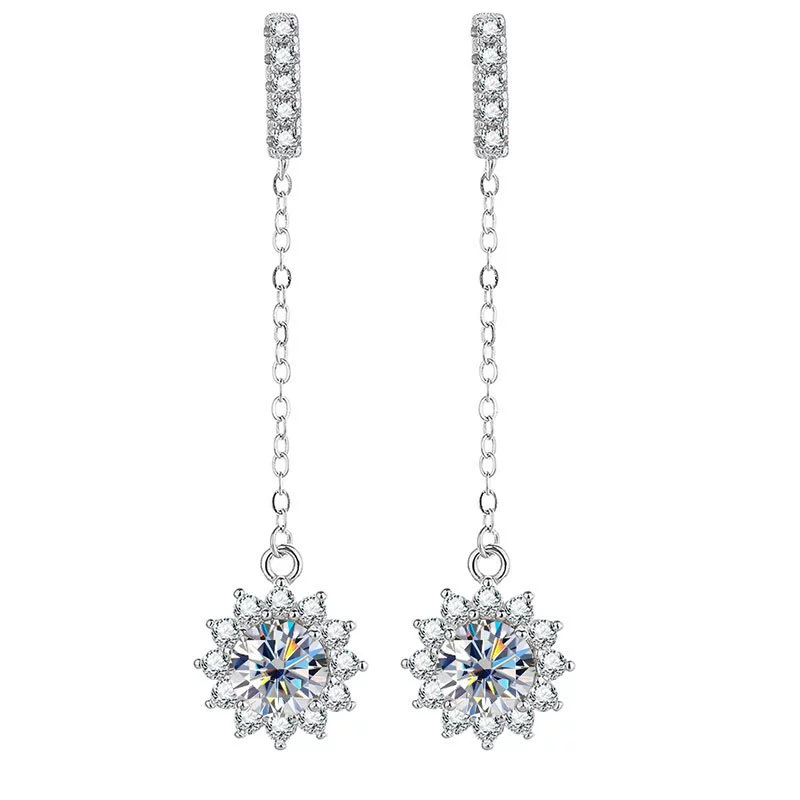 Стерлингового серебра S925 Mosane Diamond Подсолнух Серьги 1 карат Интернет-знаменитости Элегантные длинные серьги с кисточками