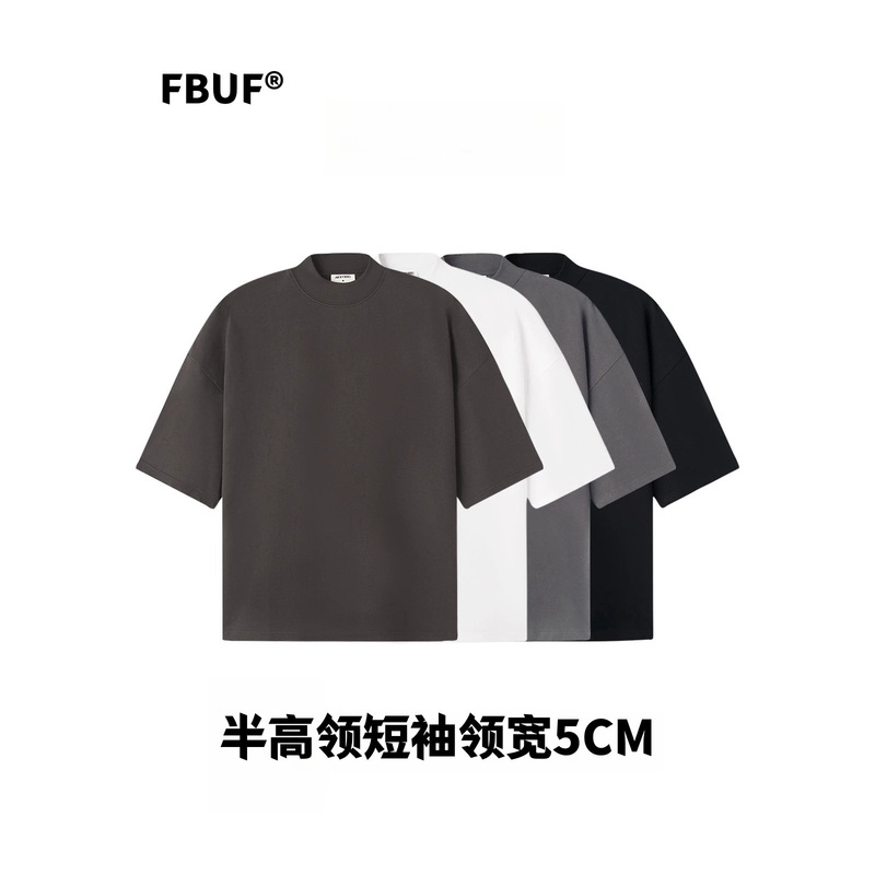 310g Semi-high Neck Profile T-shirt Short Sleeve Men's Heavy Loose Shoulder Minimalist Pure Color Cotton Interior oversize 310g Semi-high Neck Profile T-shirt Short Sleeve Men's Heavy Loose Shoulder Minimalist Pure Color Cotton Interior oversize
