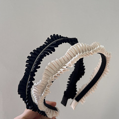 發箍褶皺高級感水鑽發卡復古優雅頭箍新款窄邊簡約黑色氣質頭飾