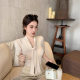Korean Style Short-sleeved Shoulder Knitted T-shirt Women's Summer Slim-fit Slimming Elegant Light Mature Niche apricot Top