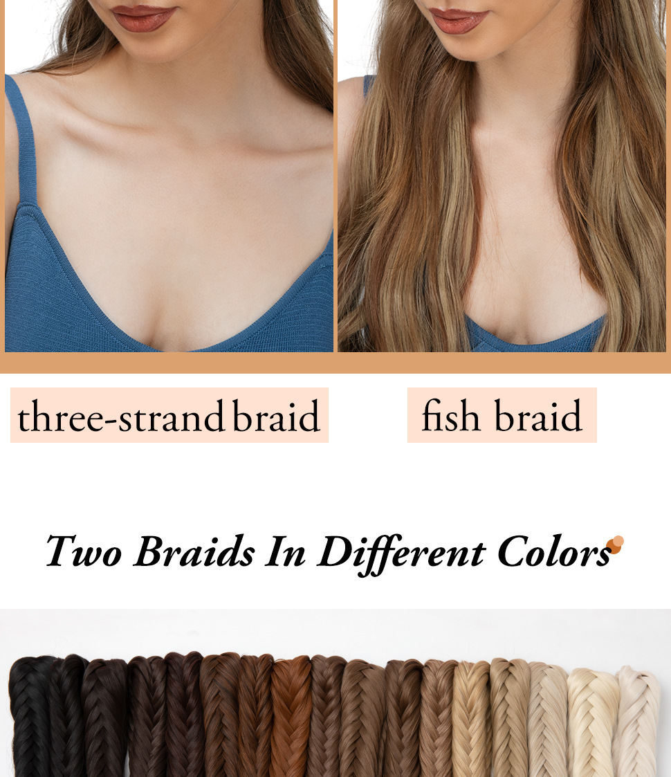 Peruka z włosów syntetycznych Ręcznie tkana trzypasmowa peruka typu fishbone Nakrycie głowy Smażone ciasto Skręty Warkocz Naturalna opaska do włosów_voghion.com