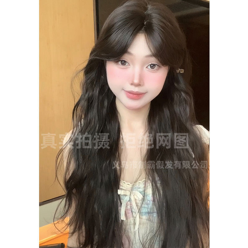 Shiba Wig Women's Forehead Lace Middle Parted Long Curly Hair Water Ripple Fashion Black Brown Natural Lanugo Hair Bangs Full Headgear