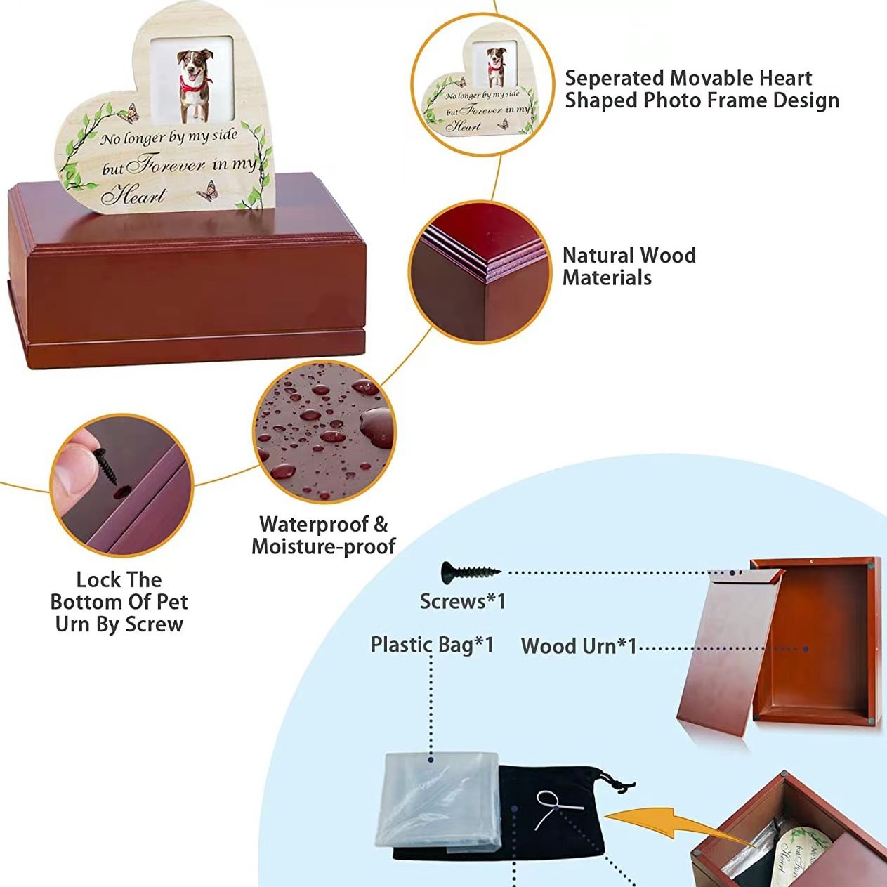 Transfronterizo en stock ataúd cinerario rojo madera maciza mascota memorial cinerario ataúd con marco de fotos perro caja funeraria perro madera maciza