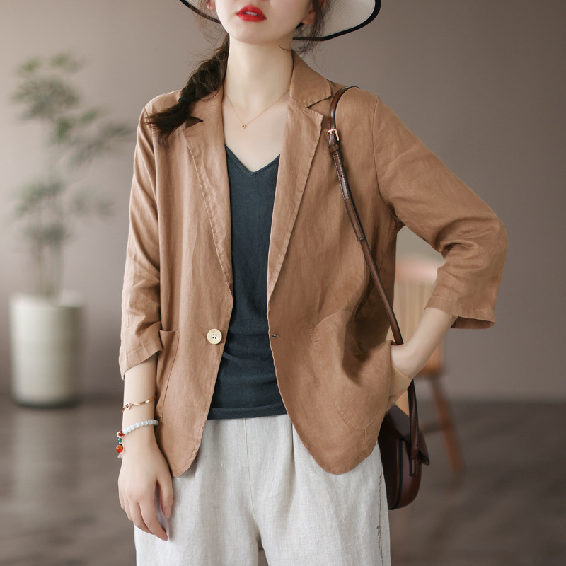 [in stock] 2025 Spring New Solid Color Casual Seven-point Sleeve Short Small Suit Jacket Women's Top