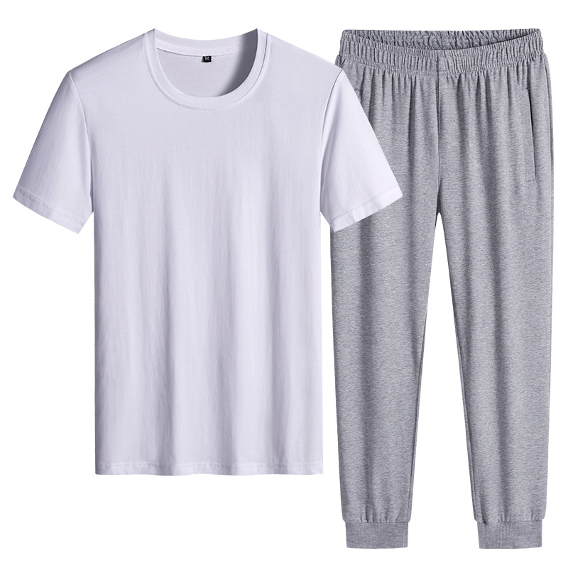 Trajes deportivos de verano delgados pantalones de manga corta de dos piezas de ropa de hombre casual camiseta de color sólido ropa deportiva se puede imprimir
