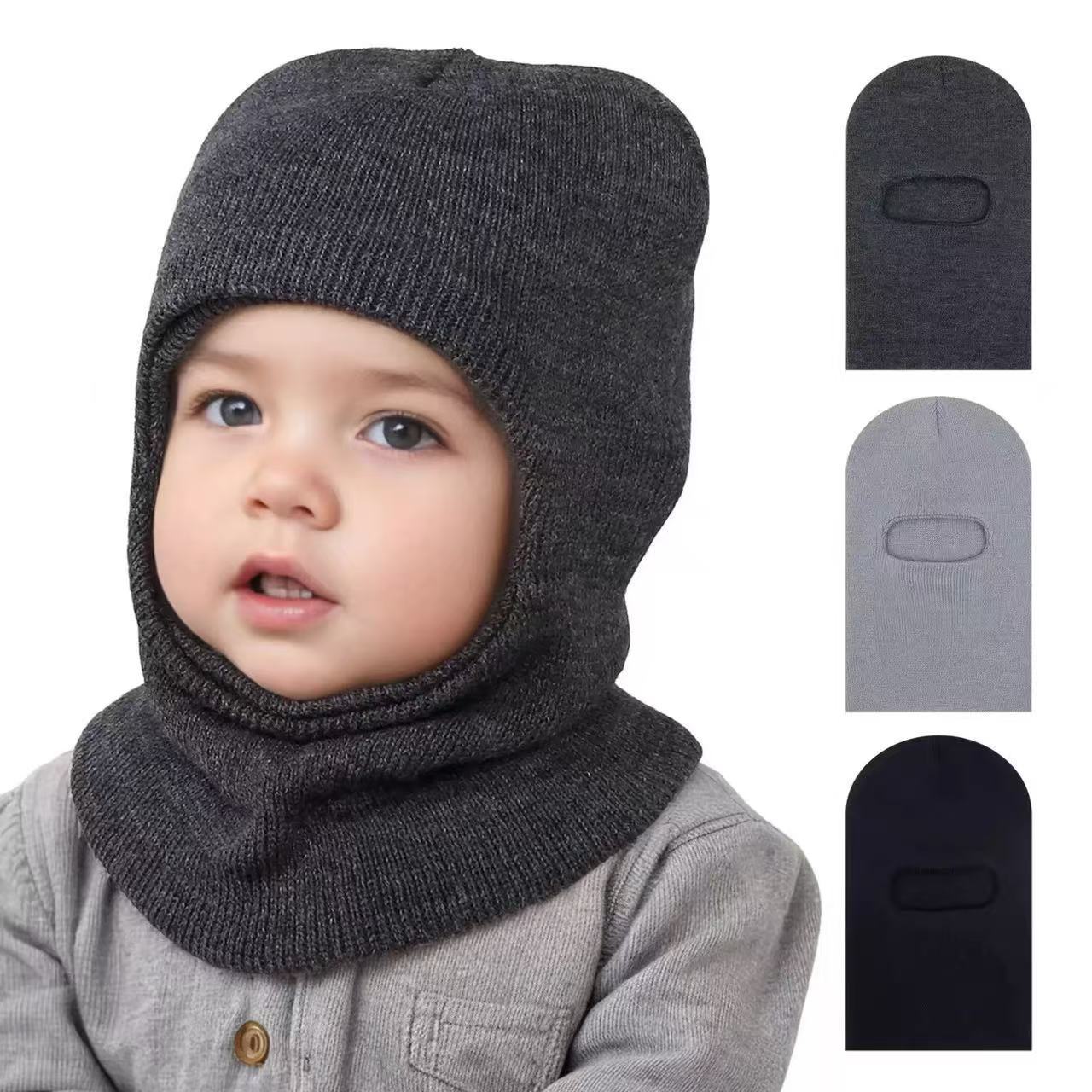 2025 Children's Knitted Pullover Hat Autumn and Winter Warm Style Ear Protection Windproof Neck Warmer Integrated Outdoor Cold-Proof Warm Hat