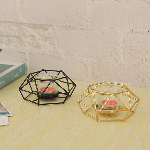 ins style European iron metal hexagonal candlestick atmosphere ornament black candle pedestal decoration aromatherapy container