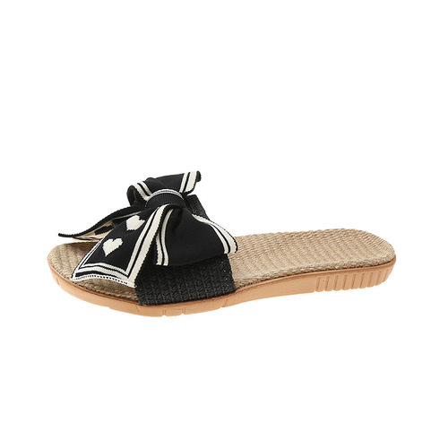 Home Slippers Summer New Breathable Indoor Fabric Linen Slippers with Small Scandalous Butterfly Knot Sandals for Women to Wear Outdoors