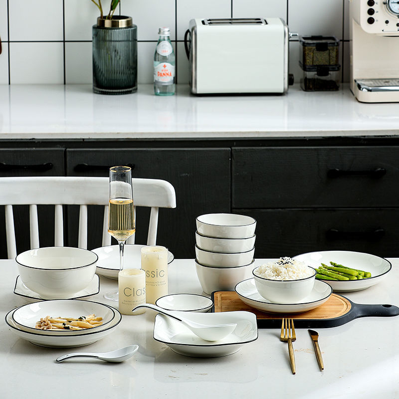 Tazón de estilo europeo plato traje hogar plato de sopa de fideos plato de porcelana Jingdezhen tazón de fuente palillos Dispositivo de cerámica comer plato vajilla porcelana