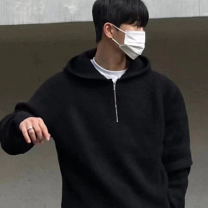 Herren Kapuzenpullover Mit Reißverschluss Oversize Strickware_voghion.com