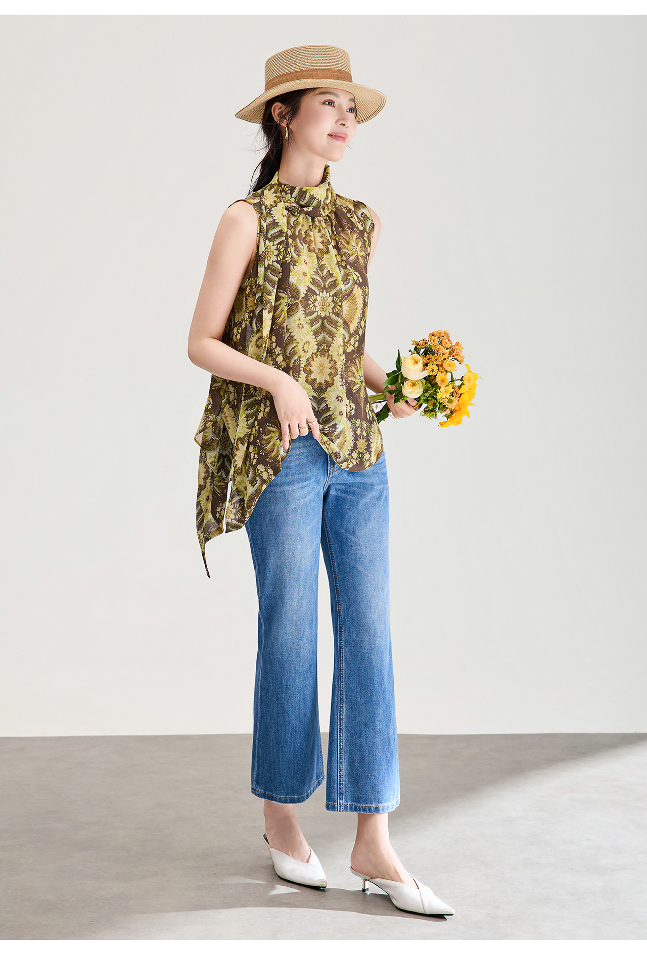 Áo hai dây nữ chất liệu chiffon in hoa, phối dây lụa, phong cách thanh lịch mùa hè — màu xám chi tiết 15