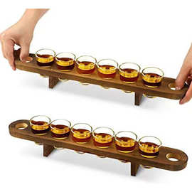 厂家生产木质酒杯托木质咖啡托带手柄啤酒托盘酒吧派对防滑木酒托