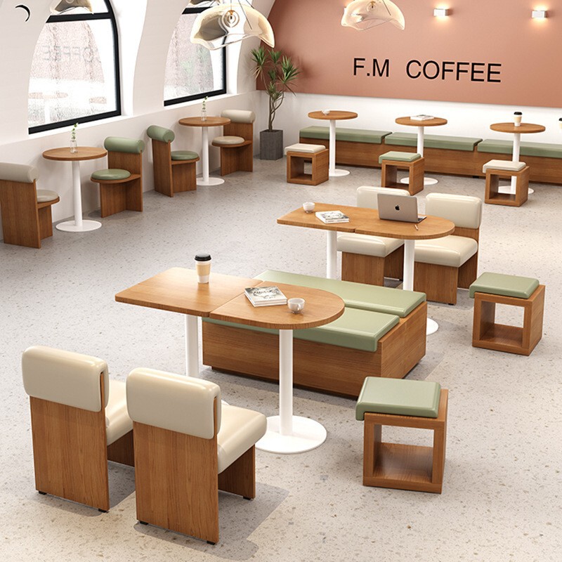 Nordic Cafe Restaurant Sofa Table and Chair Set Commercial Dining Furniture Booth Stool Round Table Commercial Booth Set