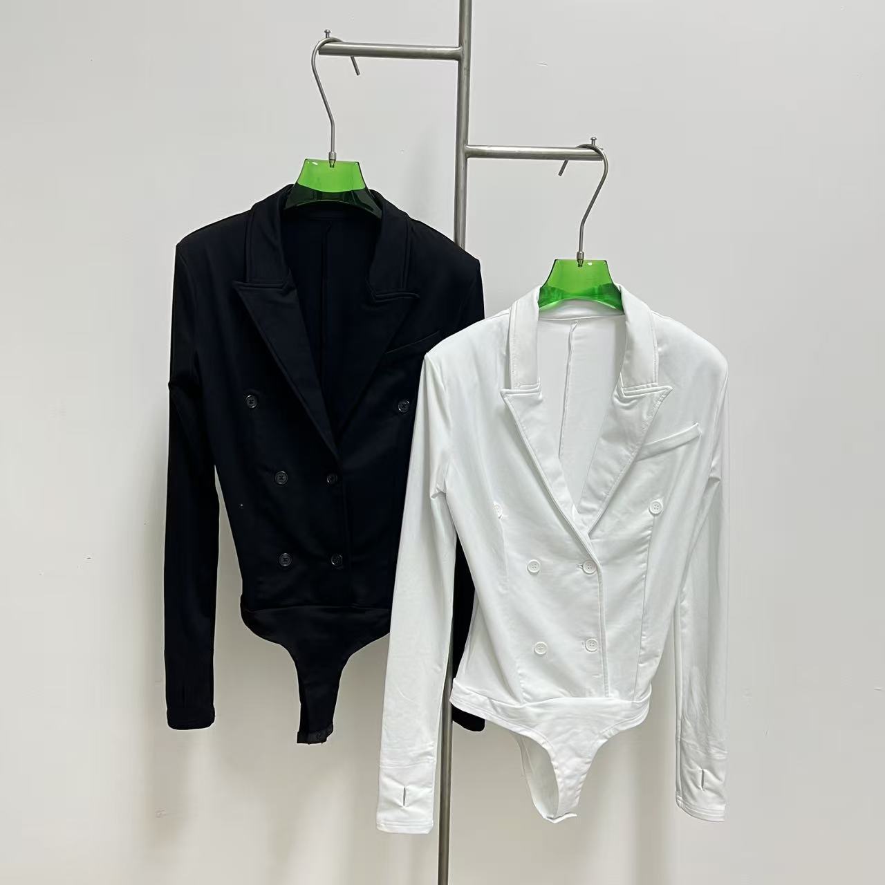 New Arrivals for Autumn: Double-Breasted Stretch Knit Slim-Fit Blazer Jumpsuit for Women