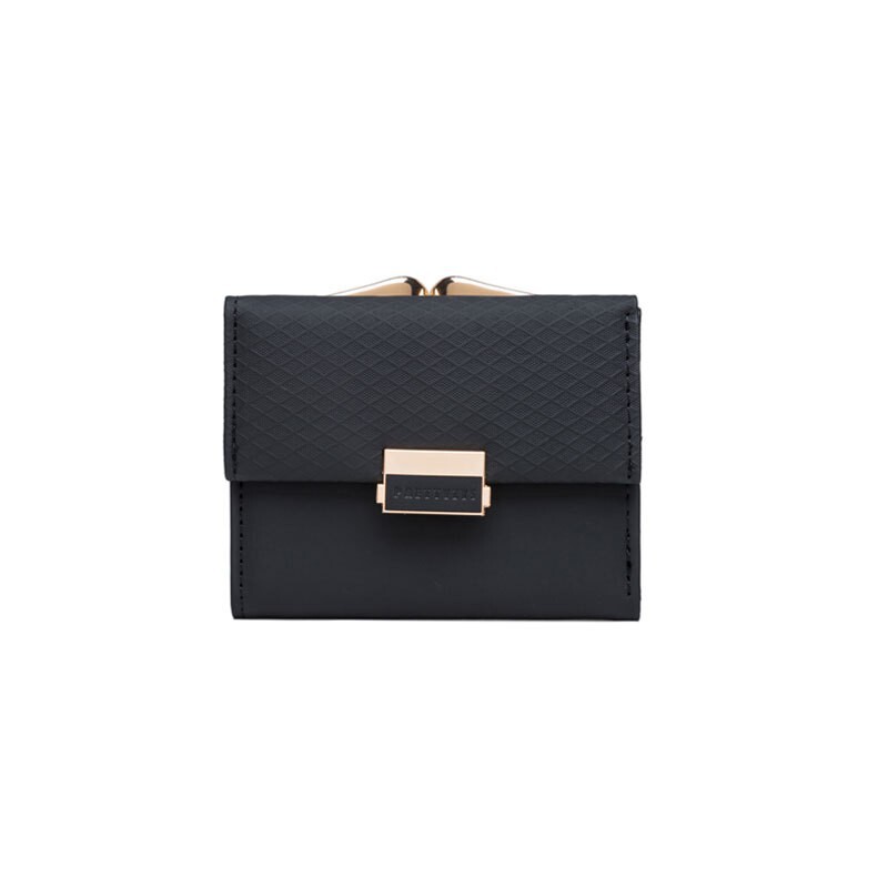 Cross-border Explosions Short Three-fold Women's Wallet Macaron Color Fresh PU Plaid Buckle Student Coin Purse