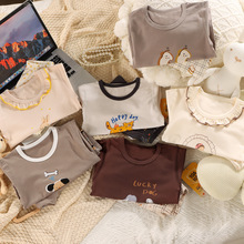 春秋季棉质内衣儿童圆领睡衣男童卡通长袖家居服男宝秋衣秋裤套装