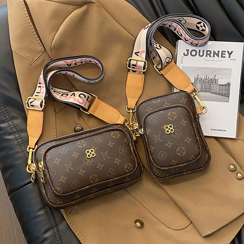 高級感女包小包包2024新款歐美復古印花小方包百搭彩帶單肩斜挎包