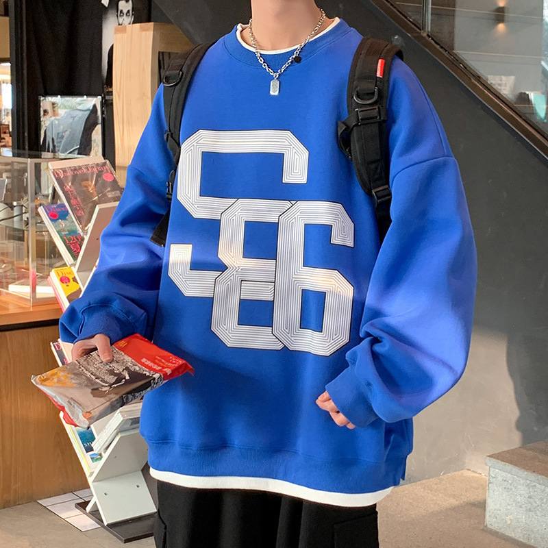 Klein azul chaqueta de hombre cuello redondo suelto in ropa de moda primavera y otoño falso dos camisas de manga larga