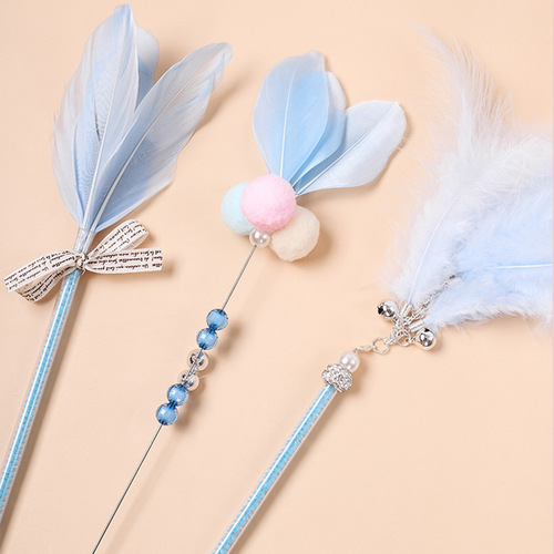 Funny cat stick, large string of feathers, three-piece set, bell and hair ball set, funny cat toys, bite-resistant pet supplies