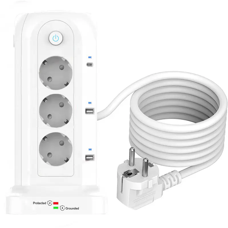 欧规插座塔式三层12AC孔位6USB防浪涌防过载保护智能分流安全充电