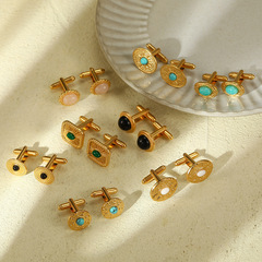 Fashionable New Jadeite Stainless Steel Cufflinks, Light Luxury, Versatile, Trendy, French Style Shirt Titanium Steel Cufflinks, Direct Manufacturer Sale