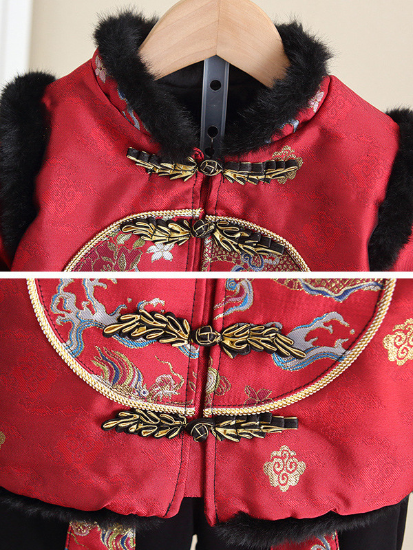 Conjunto de Traje Tang Engrosado para Niños 7016, Nuevo Estilo 2026, Hanfu Chino de Invierno para Bebés, Atuendo de Cumpleaños para Año Nuevo