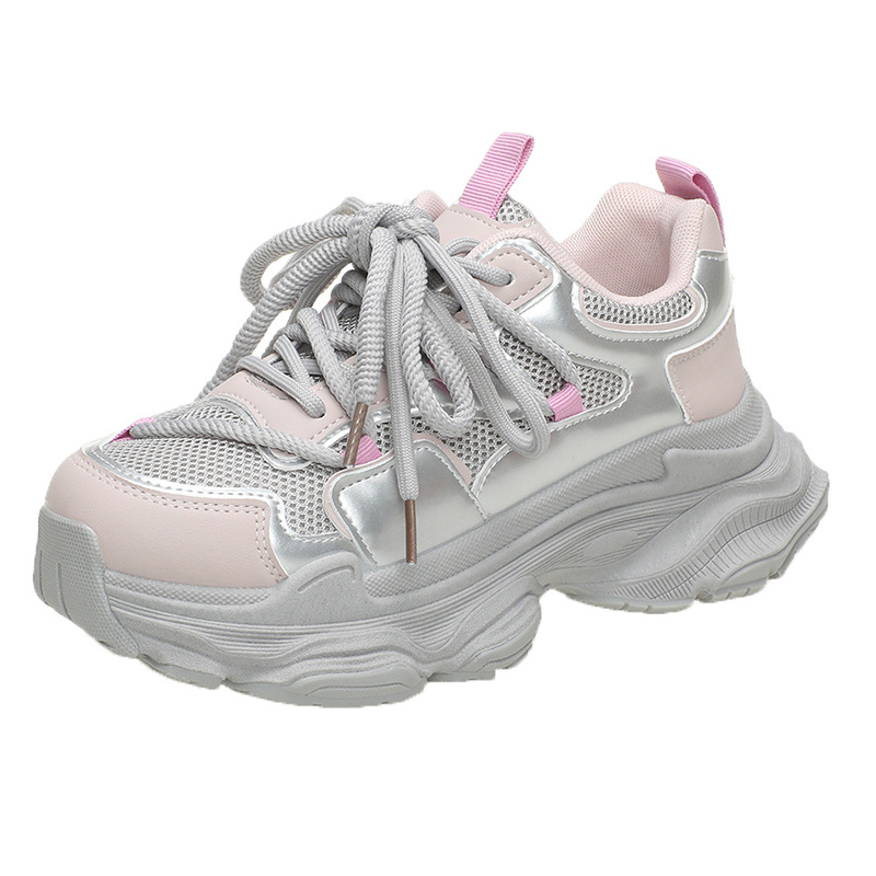 Pink purple thick soled dad for women 2024 autumn new Korean version student European goods mesh breathable casual_voghion.com