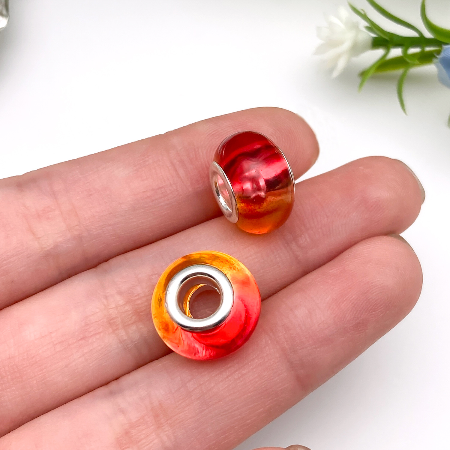 13172-D-红黄渐变双色树脂圆形潘家大孔珠子13mm-1