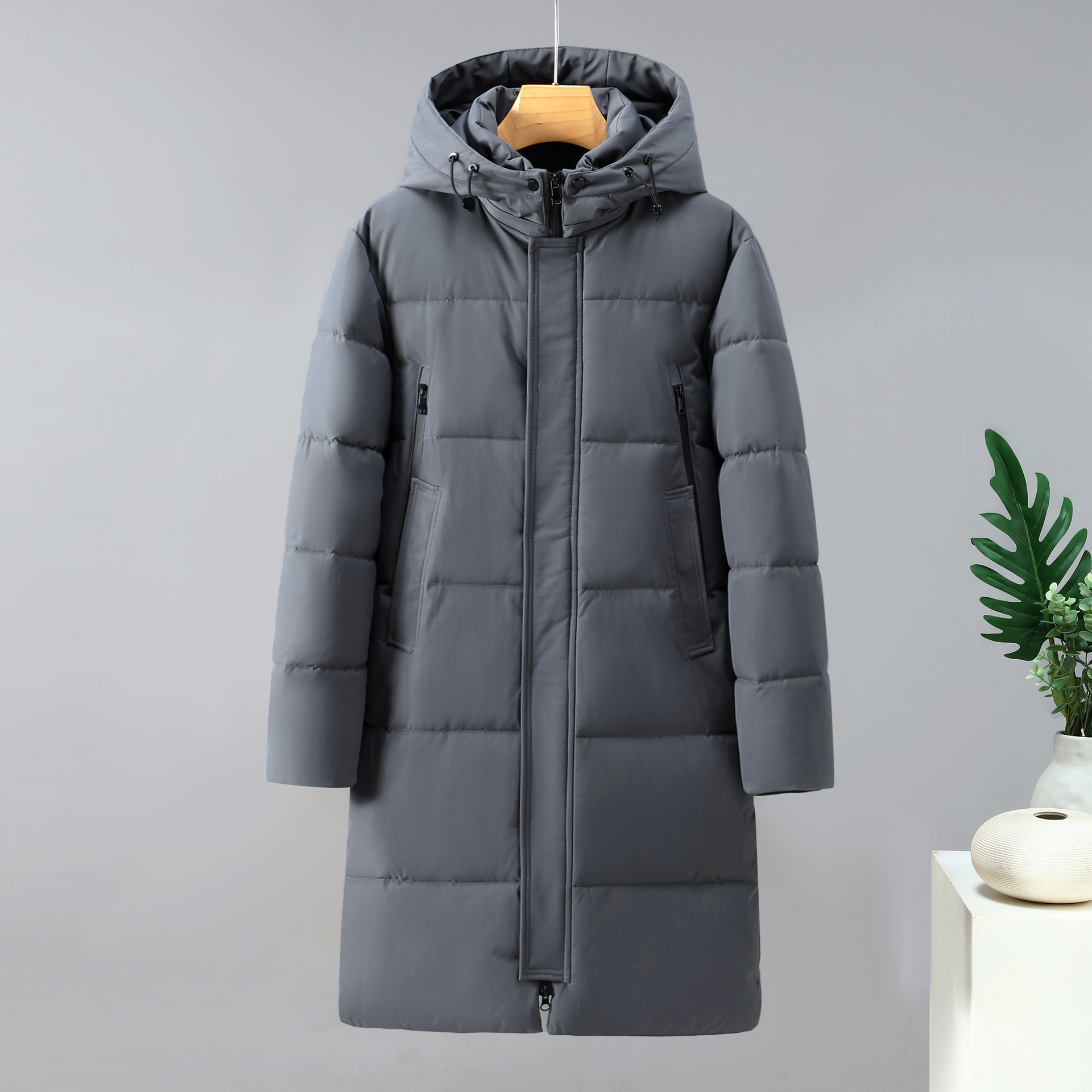 Men's Clothing Thickened long men's Silk cotton jacket winter hat outdoor windproof warm knee length thick men's cotton jacket_voghion.com