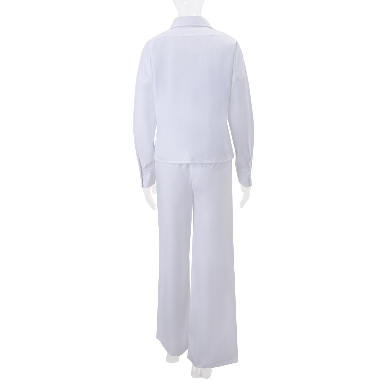 Fall Women Casual Sexy Three-Piece Suit Solid Color Inner Wear Long Sleeve Shirt Wide Leg Pants