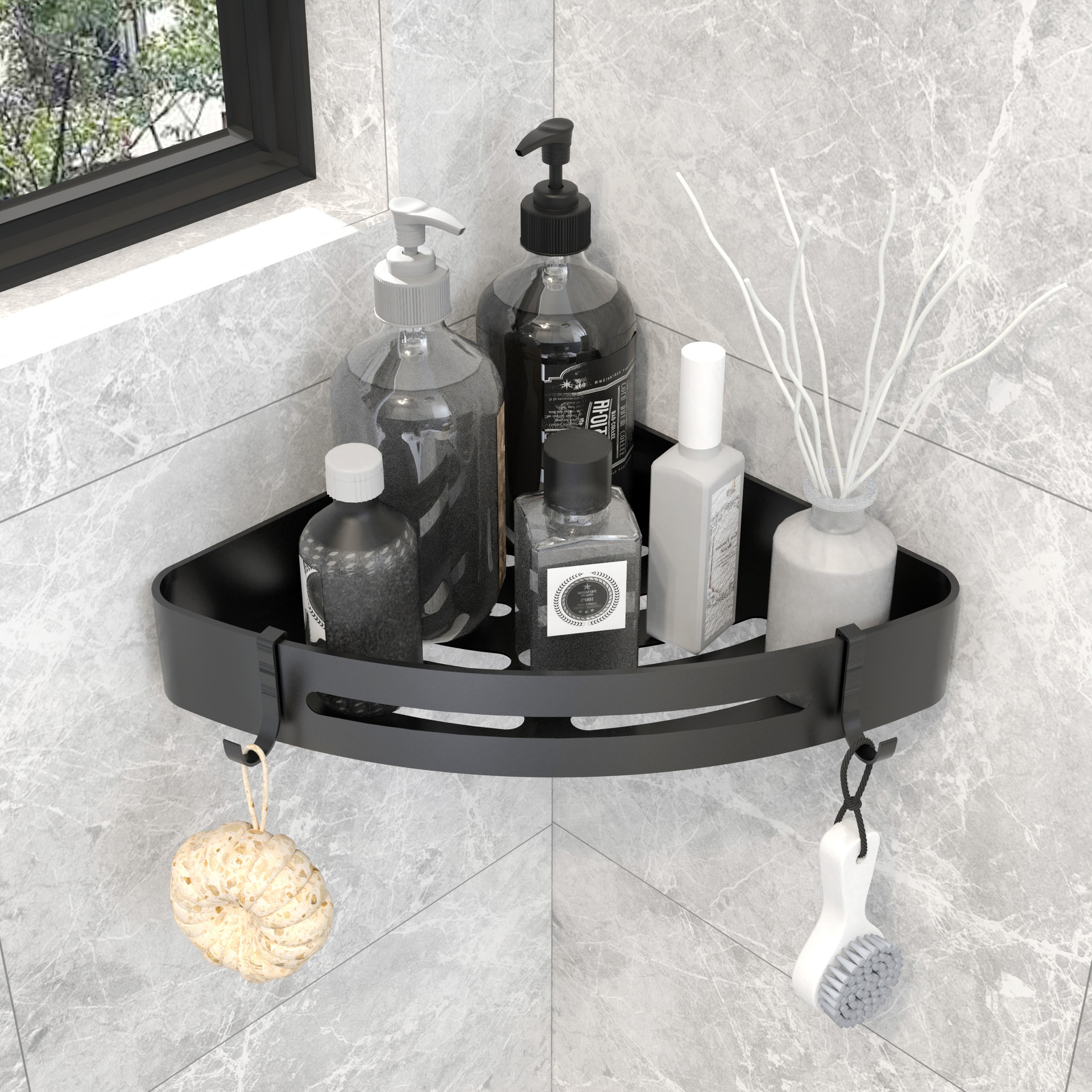 Baño sin perforaciones rack de almacenamiento dormitorio espacio aluminio plata esquina baño balcón cocina multiusos trípode