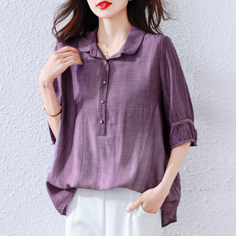 Purple Elegant Shirt 2025 New Women's Western Style Age-reducing Doll Collar Shirt Design Sense Top