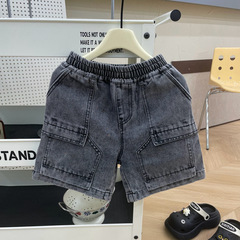 パッチポケットワークウェアデニムショートパンツ2025夏新作子供用スタイルデニムショートパンツ男の子スタイルショートパンツトレンディ