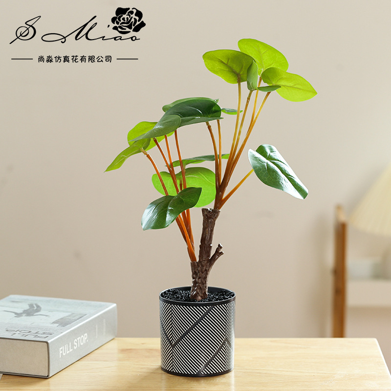 Flor artificial Planta artificial bonsai sala de estar dormitorio flor artificial creativa pequeños adornos hojas planta verde artificial bonsai Generación de cabello