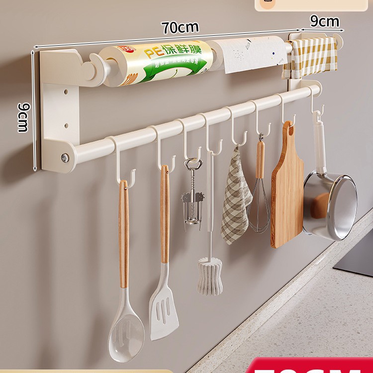 Marco de gancho de cocina blanco, poste de gancho sin perforación, soporte de cuchara de espátula de pared de cocina, estante de almacenamiento de gancho de fila